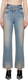 Juun.J Blue Double Waist Dirty Jeans