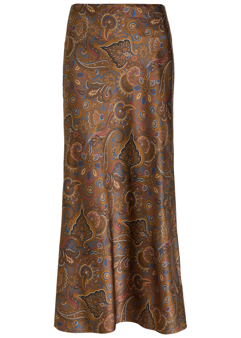 Veronica Beard Clover Paisley-print Silk-blend Midi Skirt Brown
