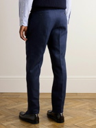 Drake's - Straight-Leg Pleated Linen Suit Trousers - Blue