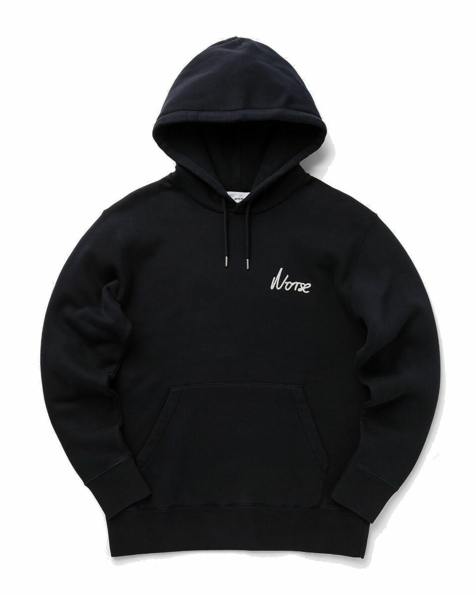 Photo: Norse Projects Arne Relaxed Organic Chain Stitch Logo Hoodie Blue - Mens - Hoodies