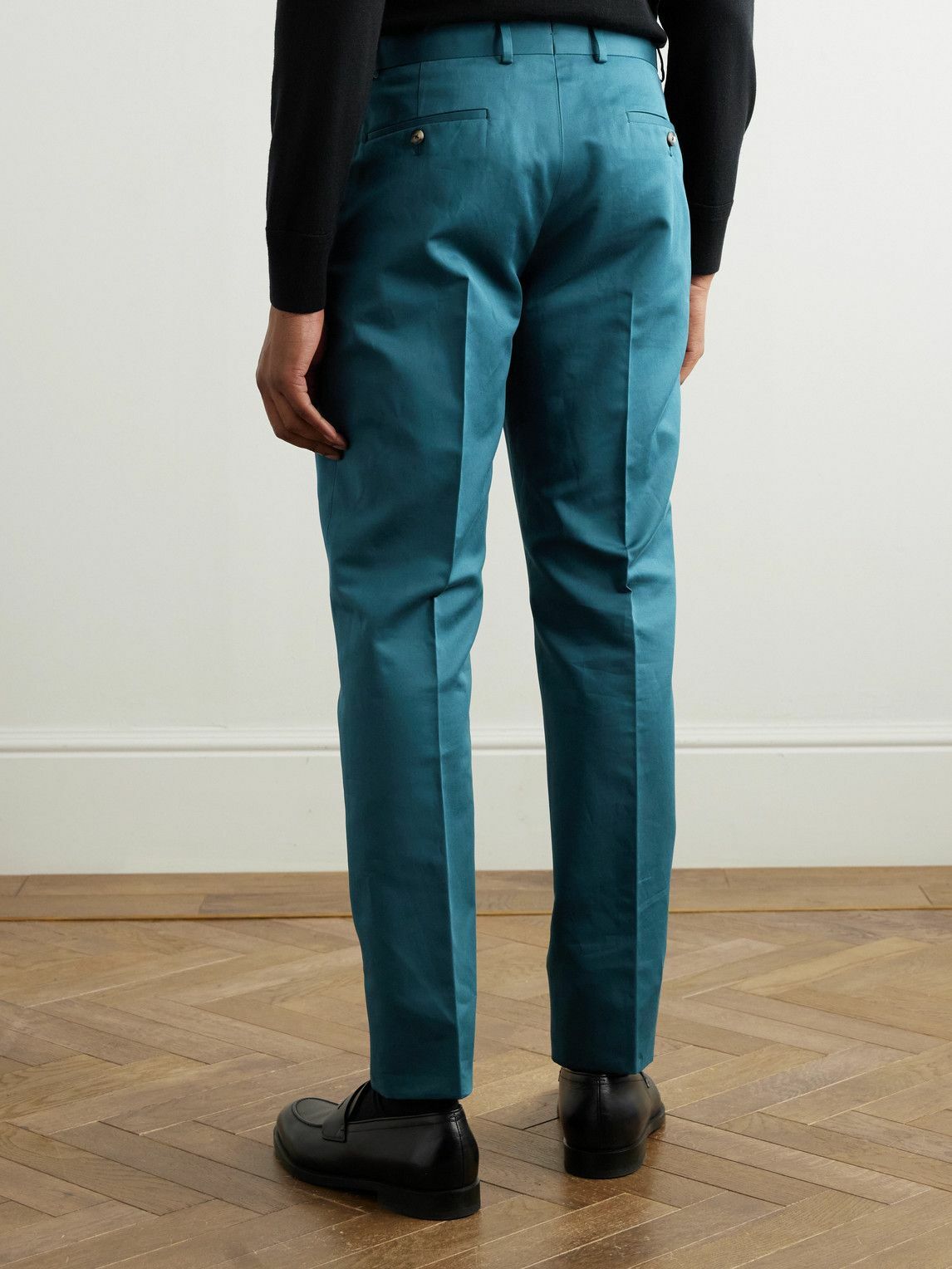 Caruso - Slim-Fit Pleated Cotton and Silk-Blend Twill Trousers - Blue