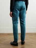 Caruso - Slim-Fit Pleated Cotton and Silk-Blend Twill Trousers - Blue