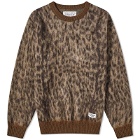 Wacko Maria Men's Leopard Mohair Crew Sweater in Beige