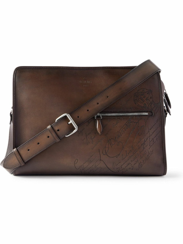 Photo: Berluti - Journalier XL Venezia Scritto Leather Messenger Bag