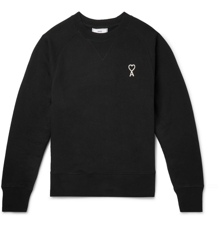 Photo: AMI - Logo-Embroidered Fleece-Back Cotton-Jersey Sweatshirt - Black