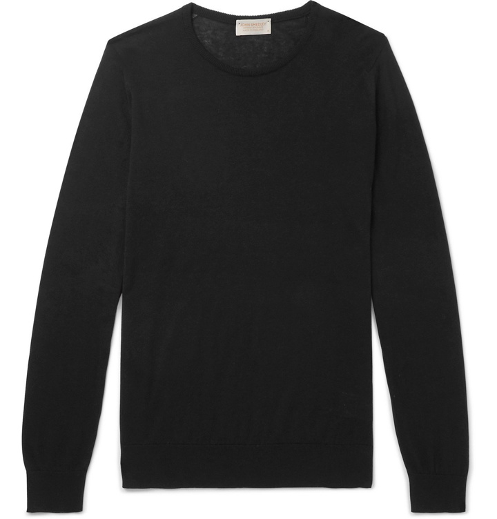 Photo: John Smedley - Theon Slim-Fit Sea Island Cotton and Cashmere-Blend Sweater - Black