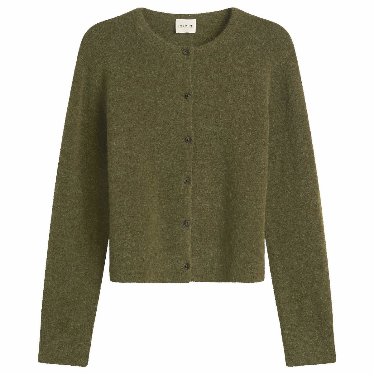 Closed Women's Crew Neck Cardigan in Deep Olive