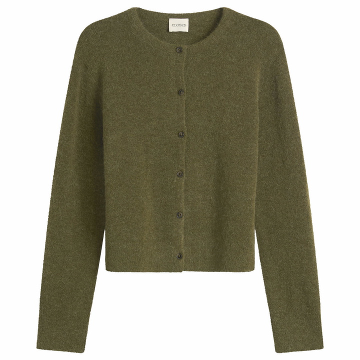Photo: Closed Women's Crew Neck Cardigan in Deep Olive