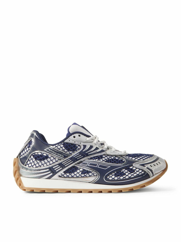 Photo: Bottega Veneta - Orbit Metallic Rubber and Mesh Sneakers - Blue