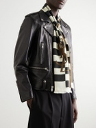 SAINT LAURENT - Frayed Striped Silk-Twill Scarf - Black