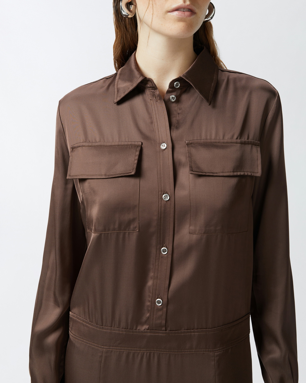 Pinko Long Satin Shirt Dress Brown Africa Earth