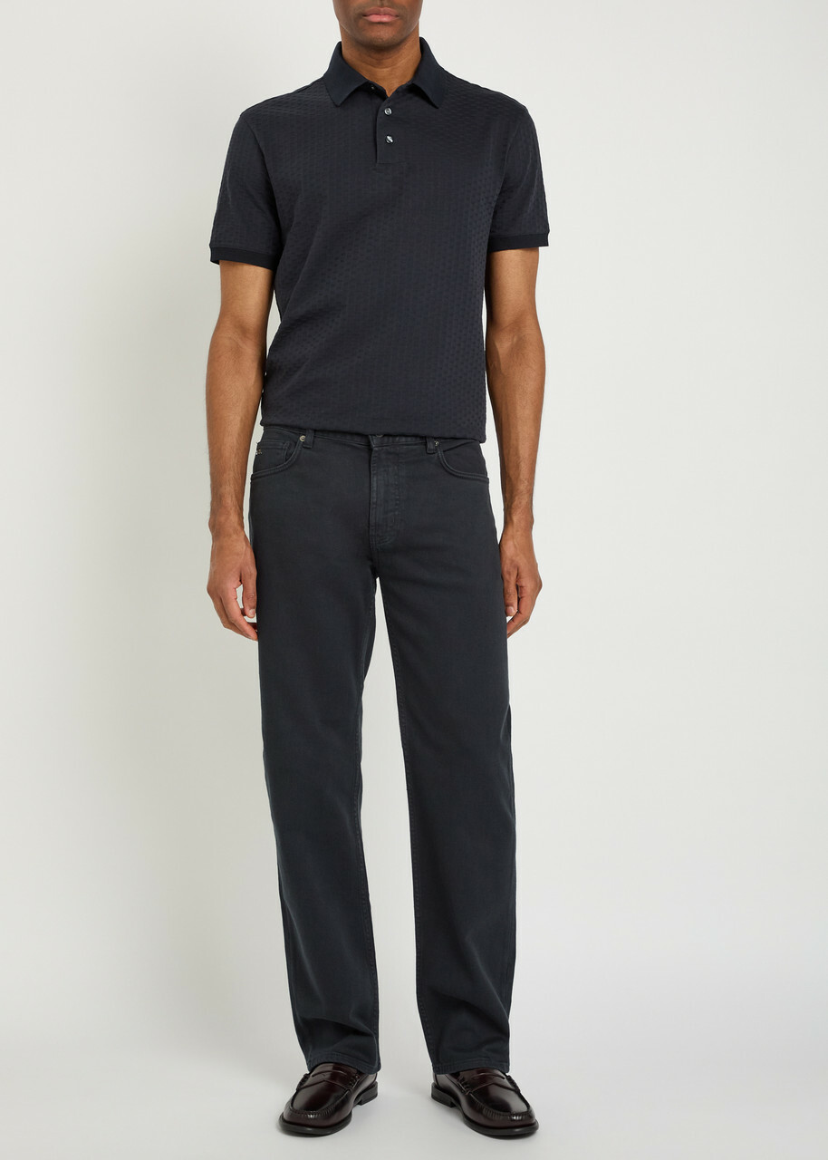 Emporio Armani Jacquard Logo-embroidered Cotton Polo Shirt Navy