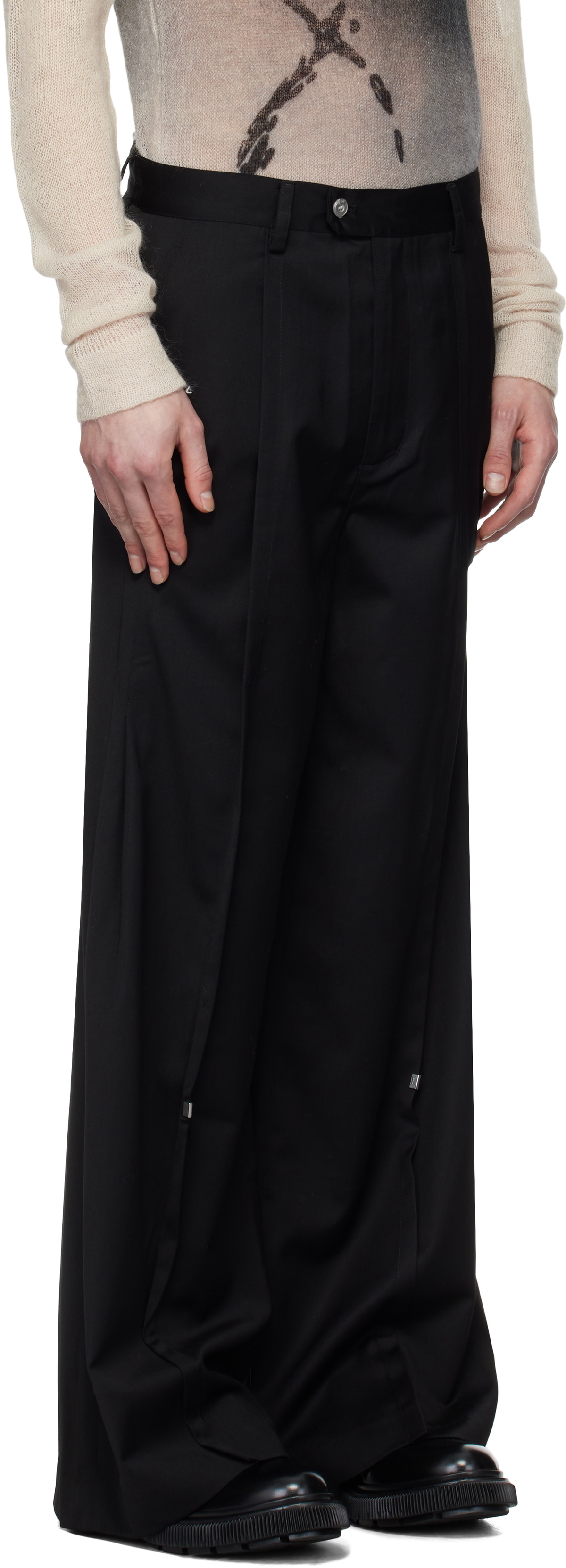 C2H4 Black Tortuosity Shaped Wide-Leg Trousers