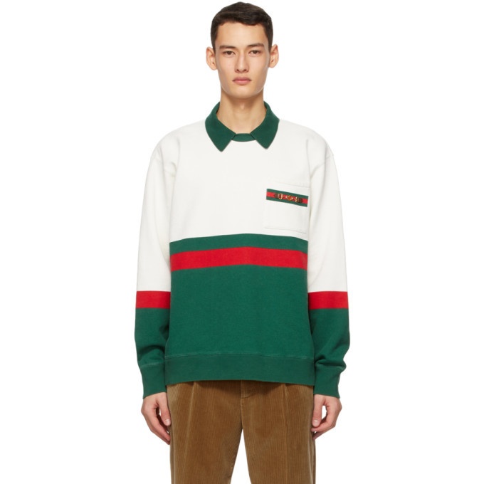 Photo: Gucci White and Green Web Stripe Polo Sweatshirt