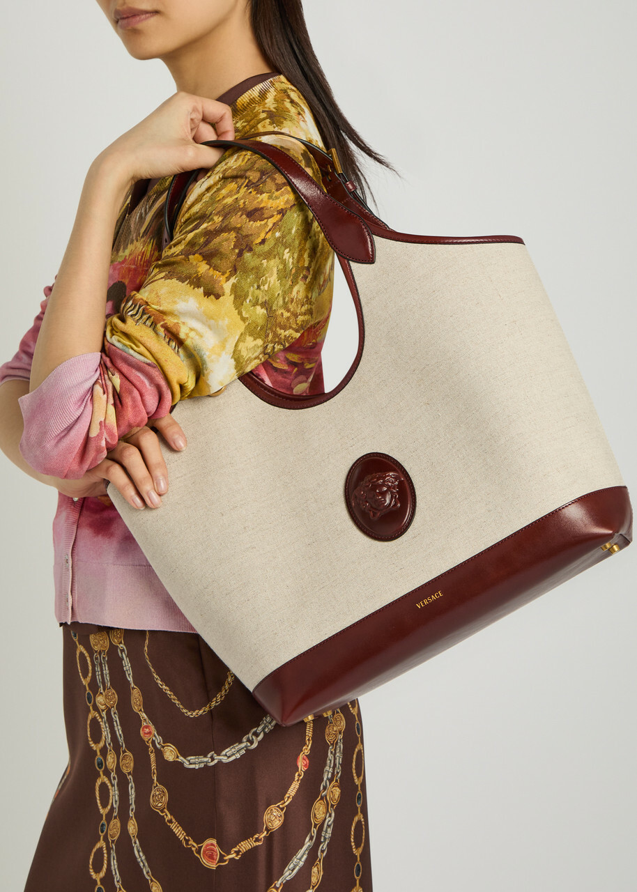 Versace Large Leather and Canvas Tote bag - Beige - One Size