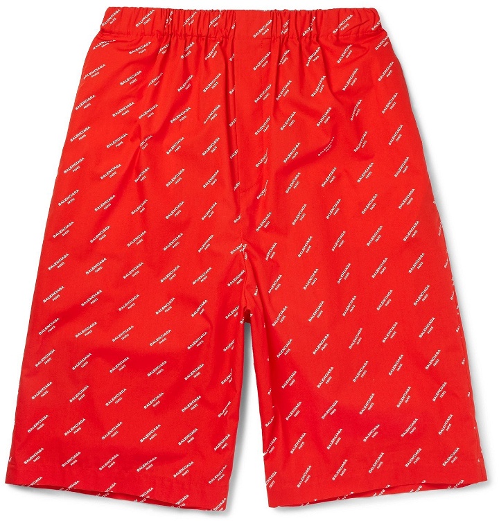 Photo: Balenciaga - Printed Cotton-Poplin Shorts - Red