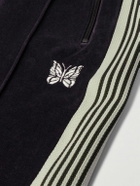 Needles - Logo-Embroidered Striped Cotton-Blend Velour Track Pants - Gray
