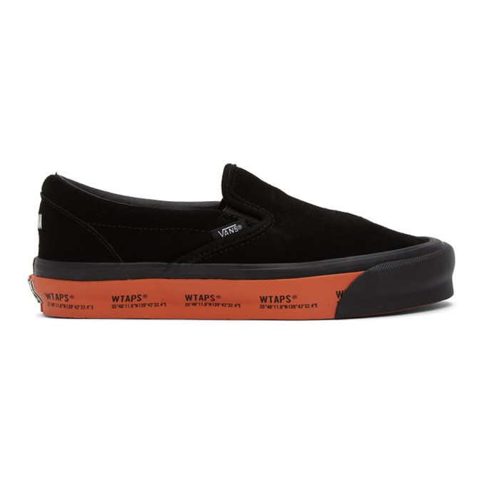 Photo: Vans Black and Orange Classic Slip-On Sneakers
