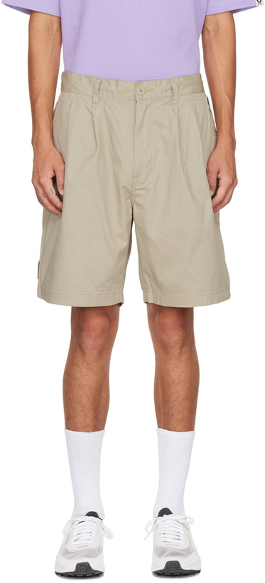 Photo: AAPE by A Bathing Ape Beige Rubberized Patch Shorts