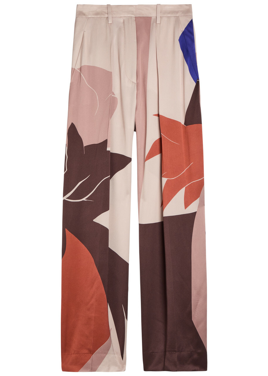 Victoria Beckham Cecilia Printed Satin Trousers Pink