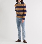 GUCCI - Logo-Detailed Striped Pointelle-Knit Wool Sweater - Neutrals