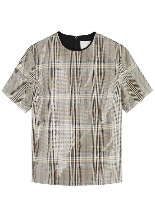 Photo: 3.1 Phillip Lim Checked Sequin-embellished Woven top Brown