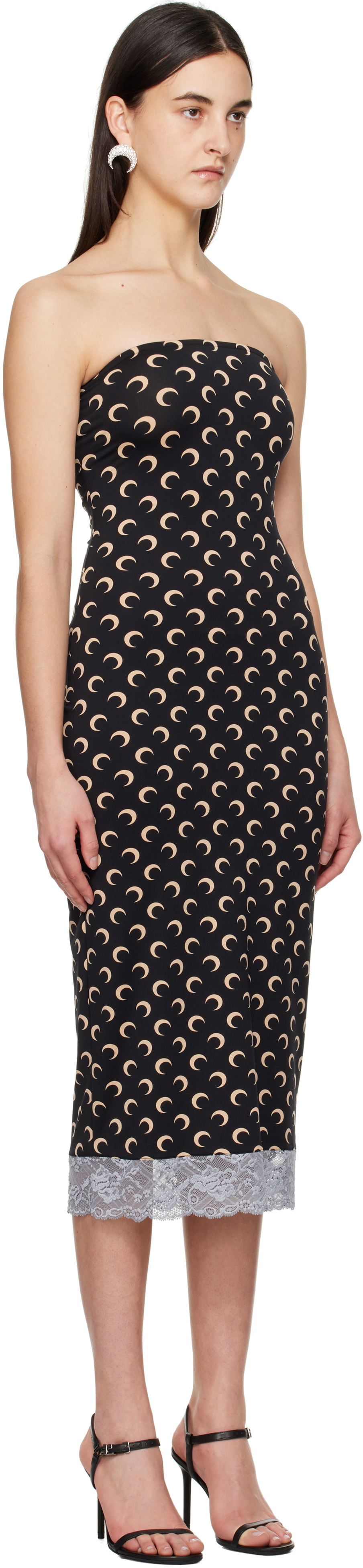 Marine Serre Black Recycled Moon Jersey Bustier Midi Dress
