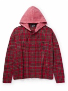 Liberal Youth Ministry - Logo-Print Jersey-Trimmed Checked Twill Hoodie - Red