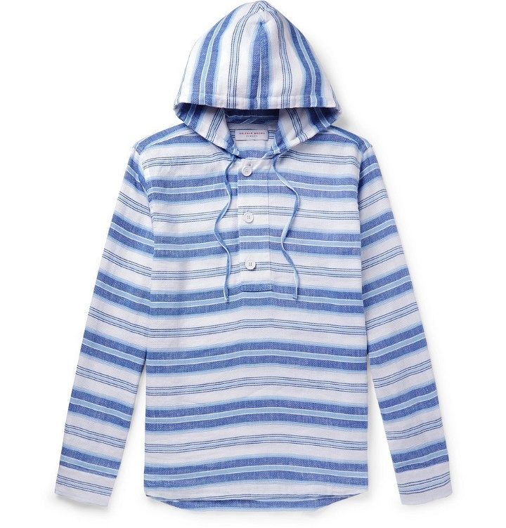 Photo: Orlebar Brown - Penley Striped Linen and Cotton-Blend Hoodie - Men - Blue