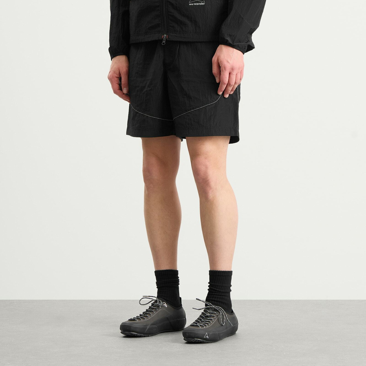 and wander Men's x ROA Ripstop Wind Shorts in Black