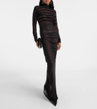 Jean Paul Gaultier Flocked ruched mesh maxi dress