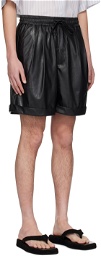 Youth Black Pleated Faux-Leather Shorts