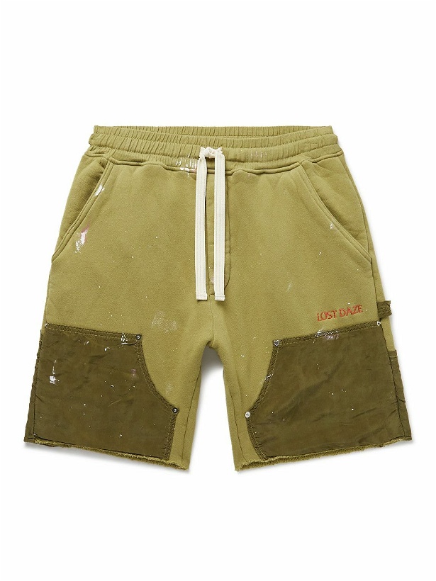 Photo: Lost Daze - Straight-Leg Paint-Splattered Cotton-Jersey Drawstring Shorts - Green
