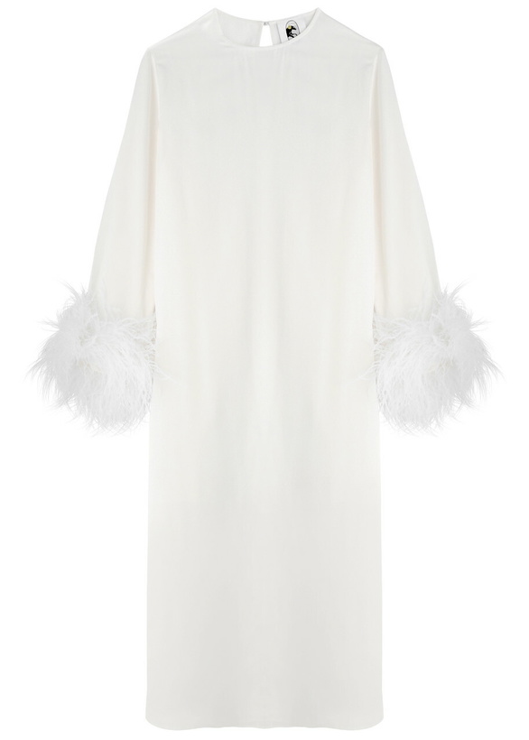 Photo: Sleeper Suzi Feather-trimmed Satin Midi Dress White