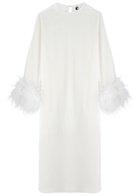 Sleeper Suzi Feather-trimmed Satin Midi Dress White