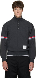 Thom Browne Gray Funnel Neck RWB Pique Loopback Sweatshirt
