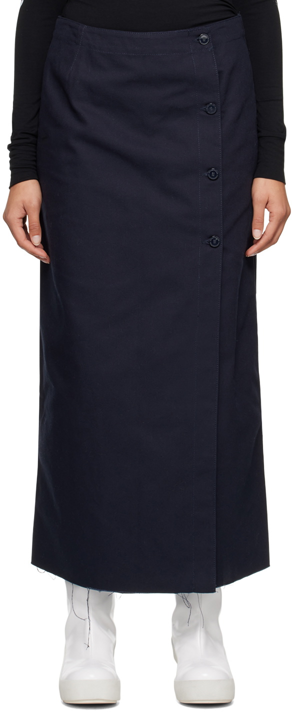 Raf Simons Navy Buttoned Denim Midi Skirt