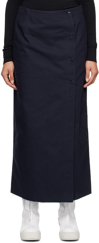 Photo: Raf Simons Navy Buttoned Denim Midi Skirt