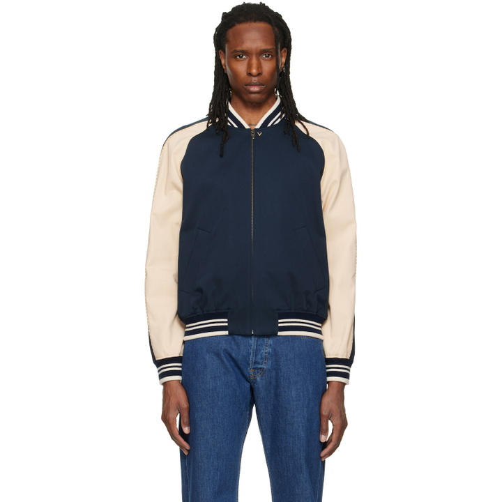 Photo: Valentino Navy Canvas & Fine Gabardine Bomber Jacket