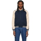 Valentino Navy Canvas & Fine Gabardine Bomber Jacket