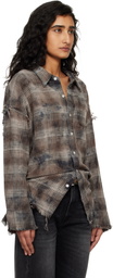 R13 Gray Shredded Seam Drop Neck Shirt