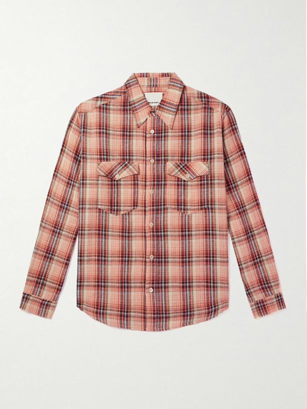 Photo: Isabel Marant - Lydian Checked Cotton and Linen-Blend Shirt - Orange