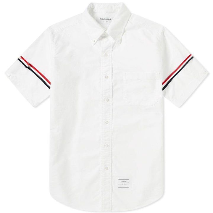 Photo: Thom Browne Short Sleeve Classic Grosgrain Arm Band Oxford Shirt