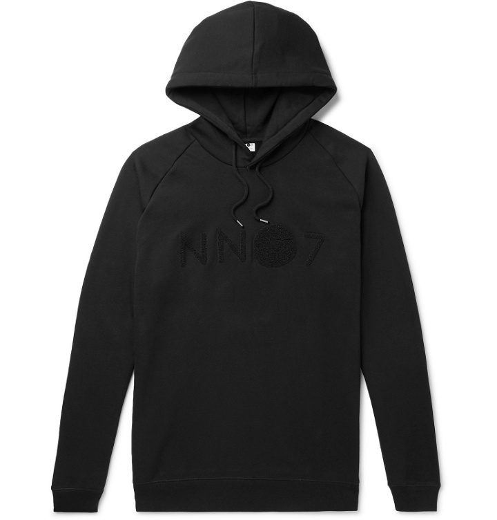 Photo: NN07 - Robin Logo-Flocked Fleece-Back Cotton-Jersey Hoodie - Black