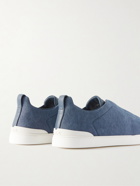 Zegna - Triple Stitch Leather-Trimmed Canvas Sneakers - Blue