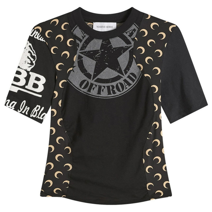 Photo: Marine Serre Women's Baby Fit T-Shirt in Black/Inverse Tan