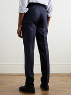 Thom Sweeney - Slim-Fit Straight-Leg Pleated Cotton-Blend Trousers - Blue