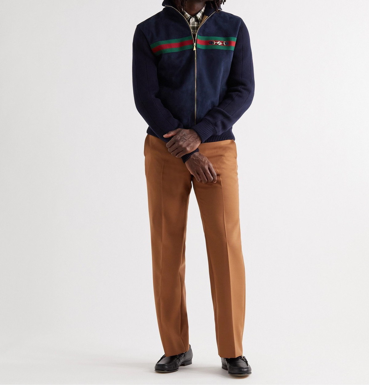 GUCCI - Horsebit-Detailed Webbing-Trimmed Suede and Cotton Jacket 