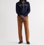 GUCCI - Horsebit-Detailed Webbing-Trimmed Suede and Cotton Jacket - Blue