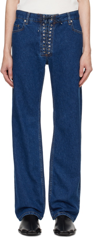 Photo: Ludovic de Saint Sernin Blue Straight Legs Lace Up Jeans